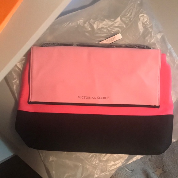 NWT VICTORIA'S SECRET PINK BLACK BEACH COOLER BAG TOTE SHOULDER LUNCH PICNIC - Picture 7 of 7